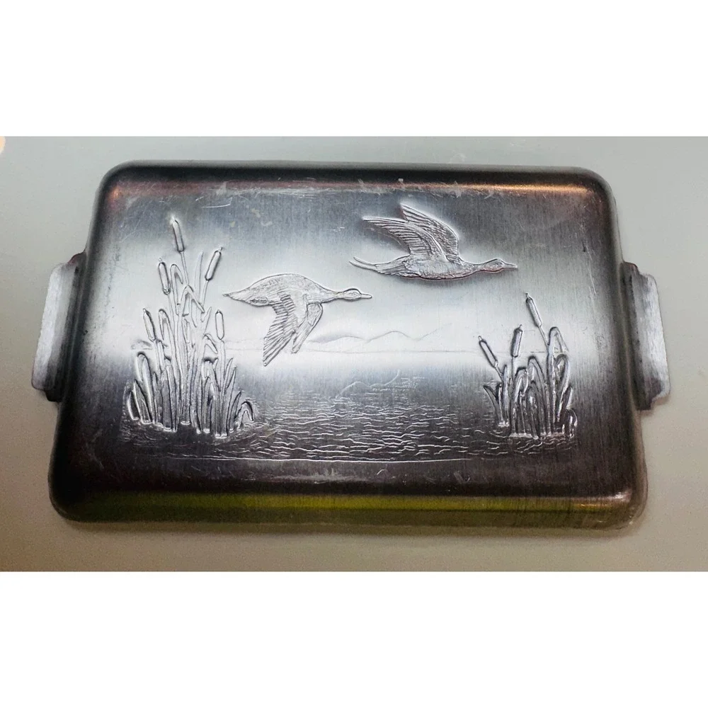 Vintage Hammered Aluminum Duck Trays and Coasters Set of 8 Wildlife Cabin Decor